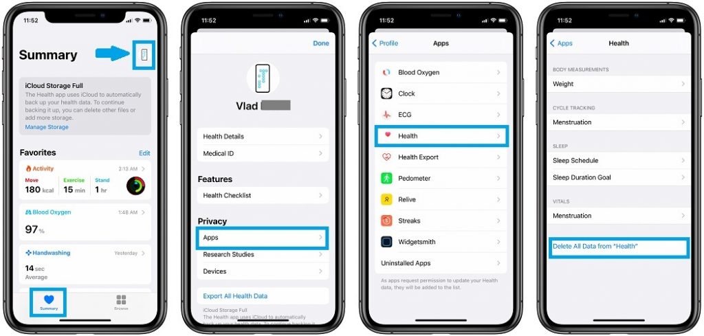 how to delete health data on iphone