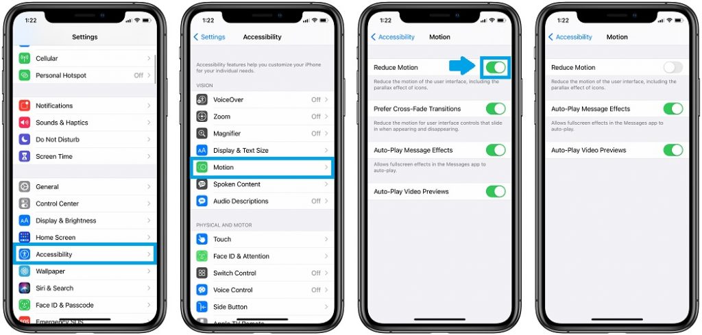 how to disable Reduce Motion in iOS 14