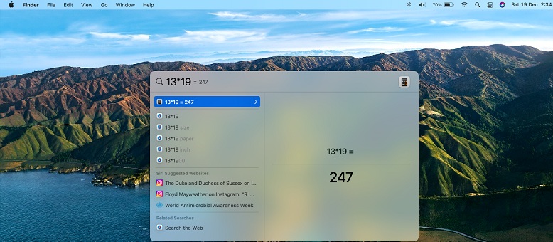 Calculator shortcut in macOS Big Sur