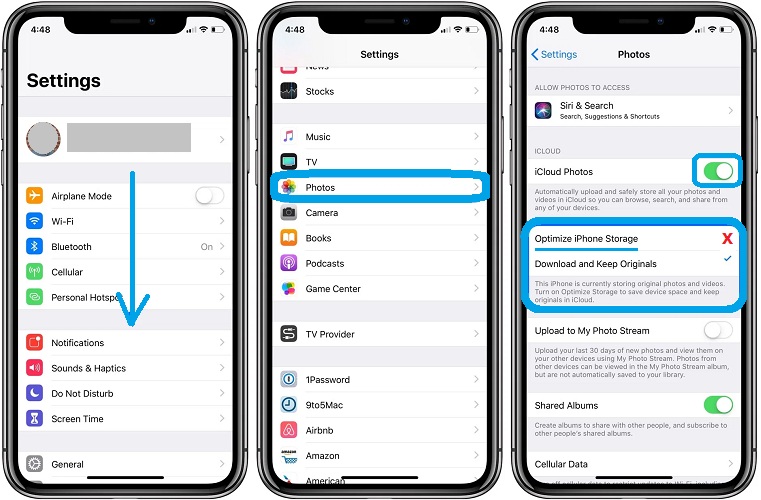 how to disable optimize iphone storage in iOS 14