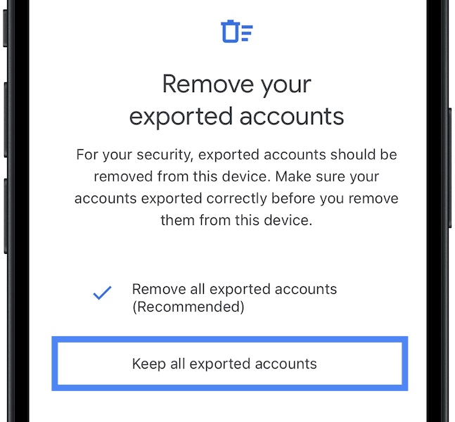 remove exported google authenticator accounts option