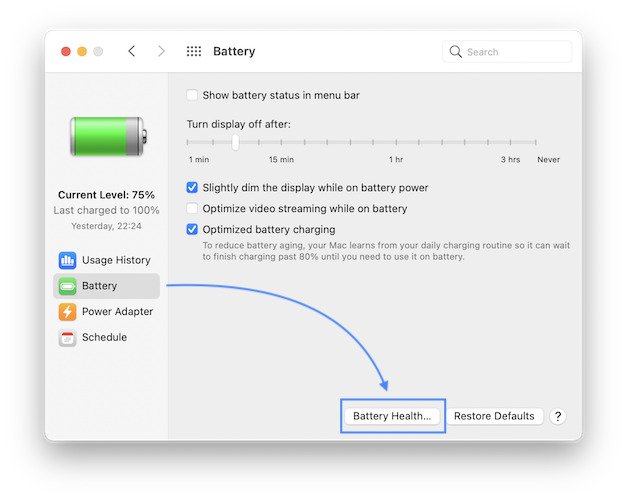 m1 macbook battery health info