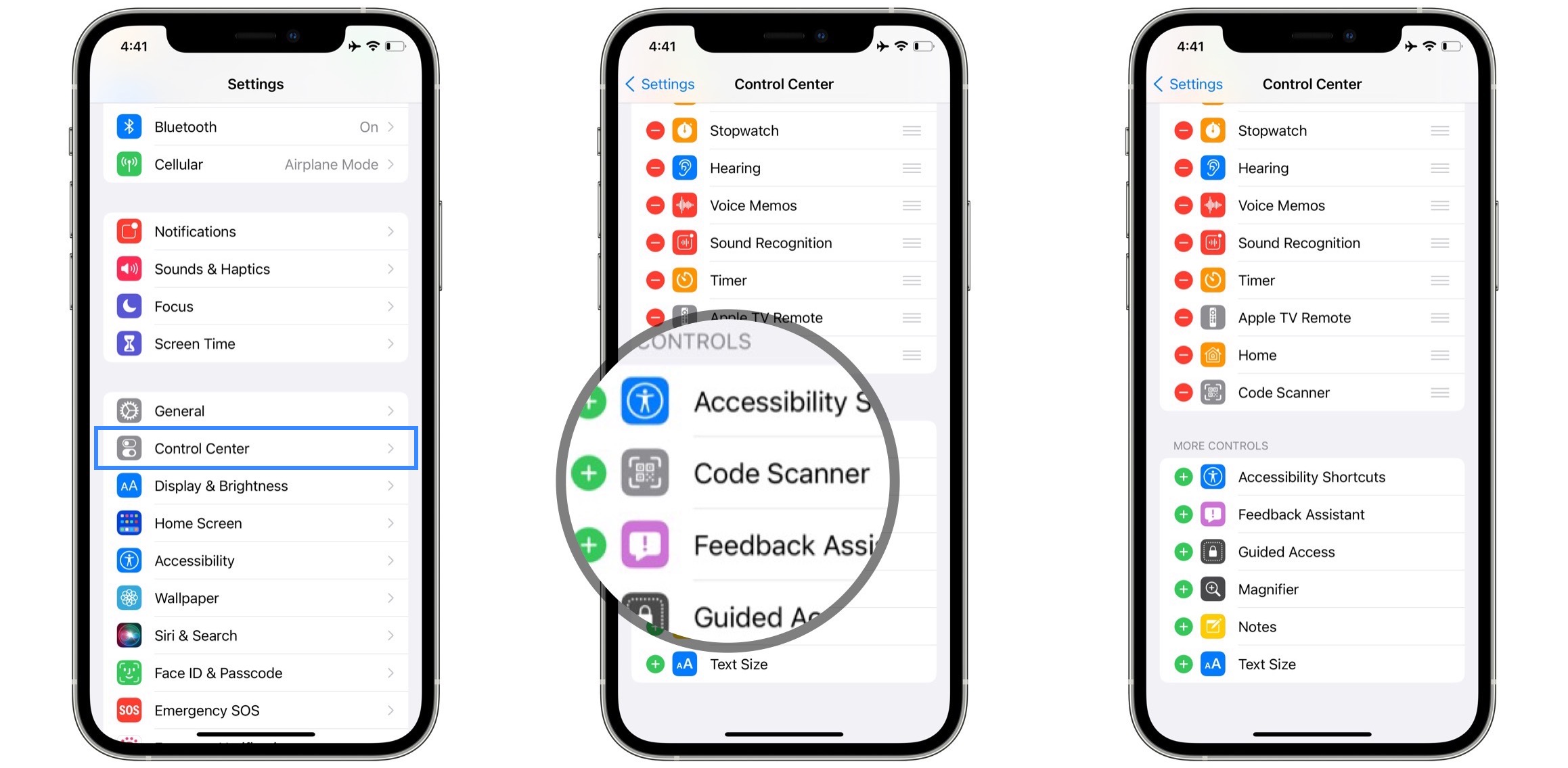 how to enable Code Scanner in Control Center