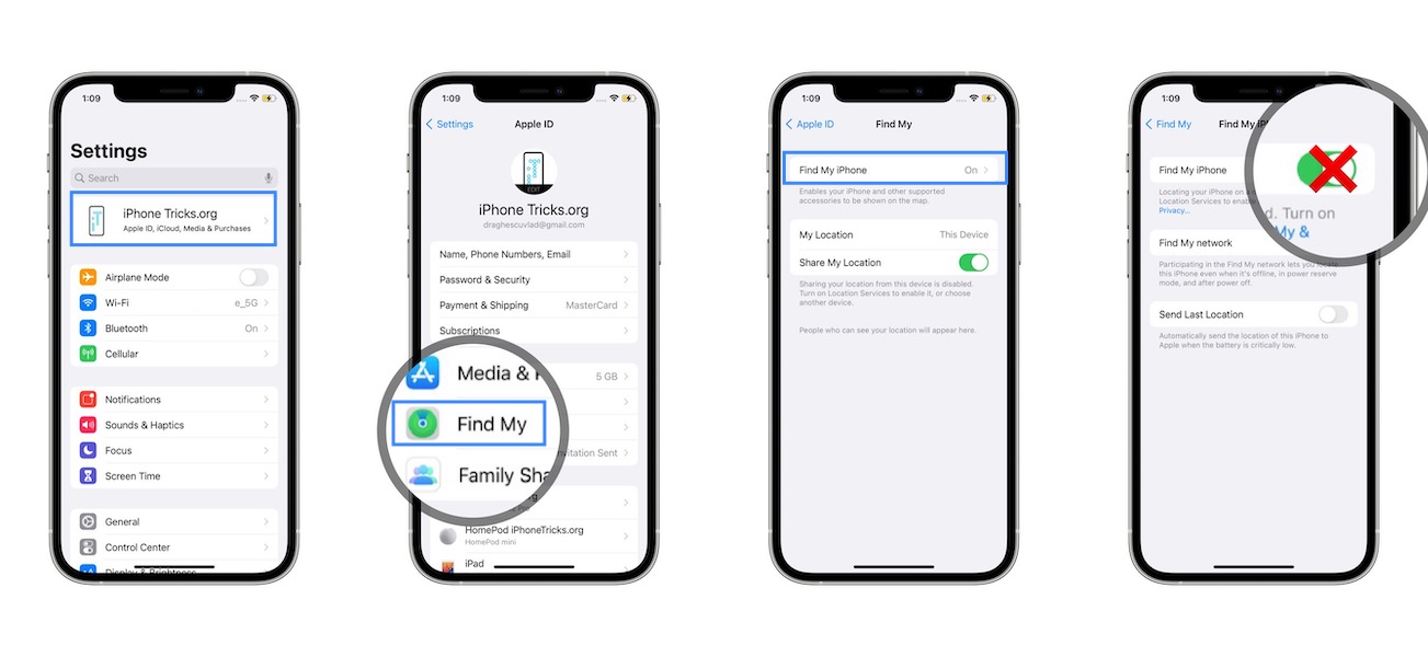 how to turn off Find My iPhone