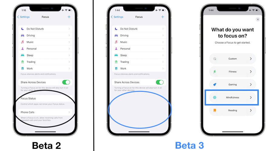 iOS 15 Beta 3 Focus changes