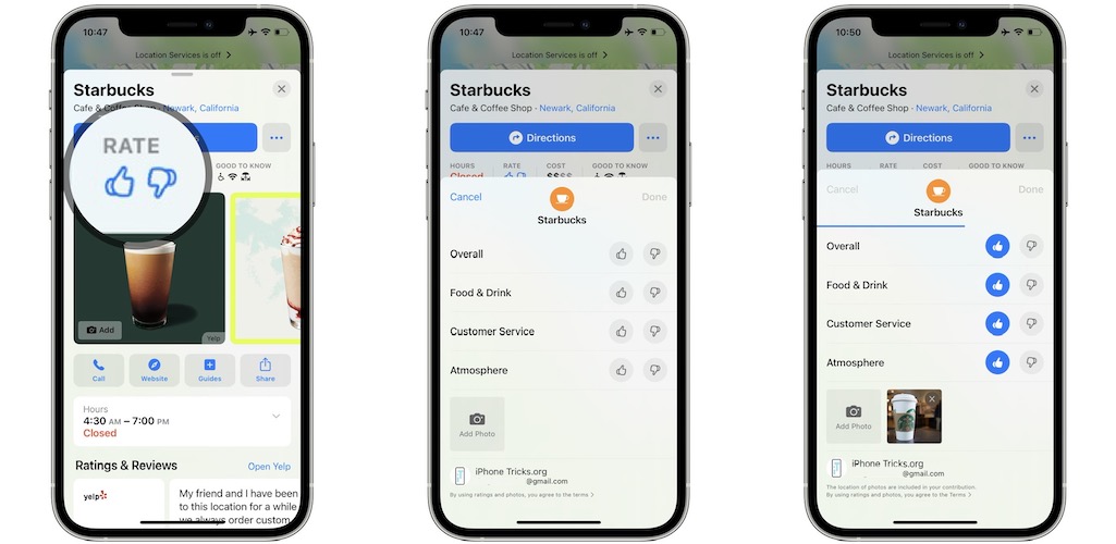 how to rate places in Apple Maps