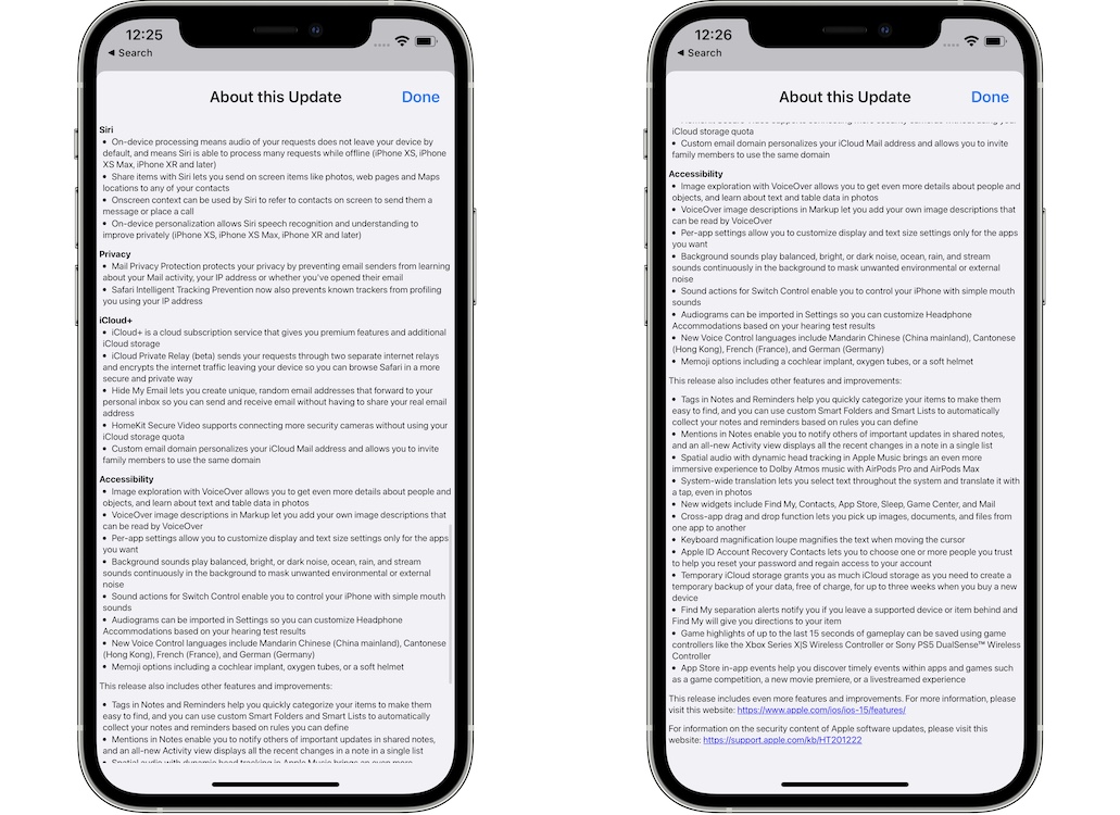 iOS 15 release notes