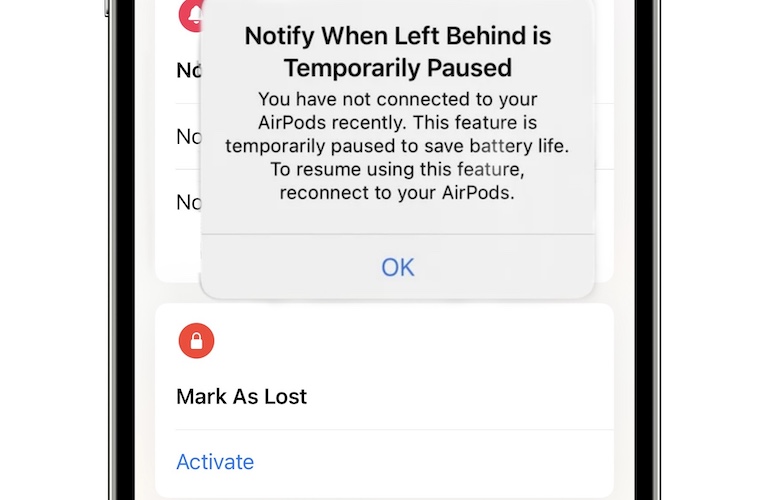 airpods notify when left behind paused