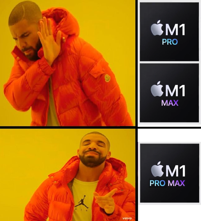 drake m1 pro and m1 max meme