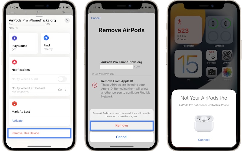 how to remove AirPods from Find My