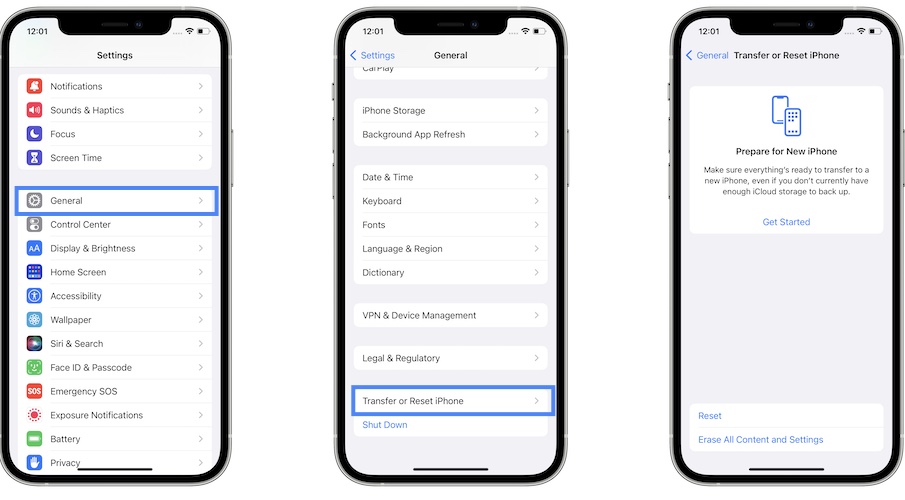 how to reset iPhone in iOS 15