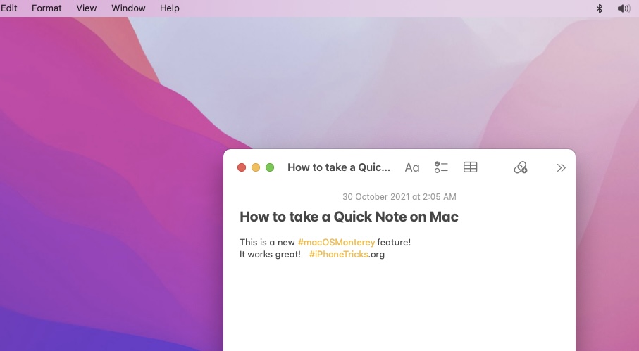 making quick note on mac