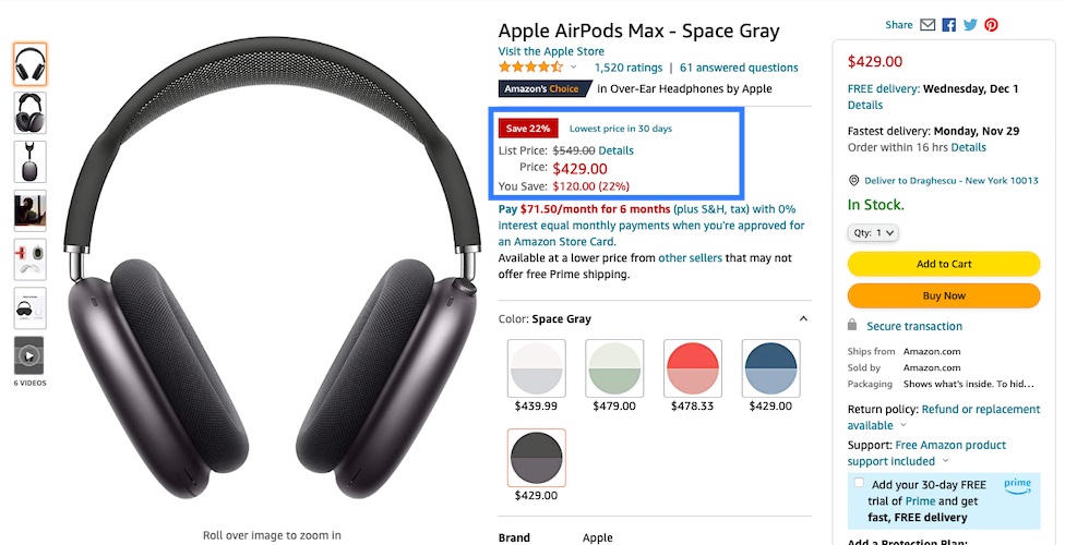 AirPods Max Black Friday deal $429