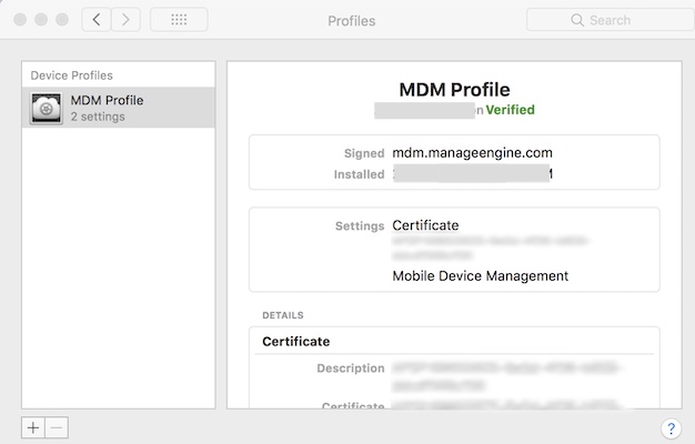 MDM profile installed on Mac