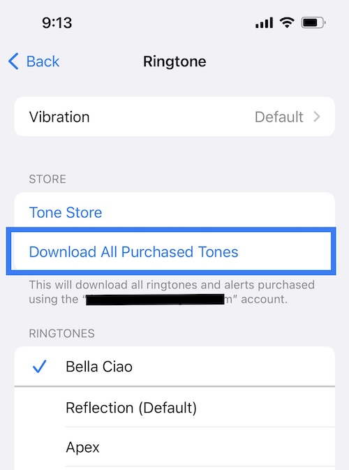 download all purchased tones