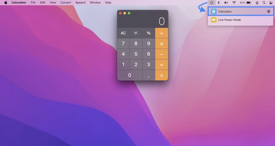how to open Calculator from menu bar