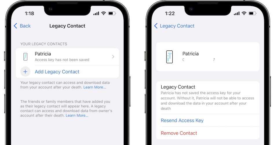 iphone legacy contact screen
