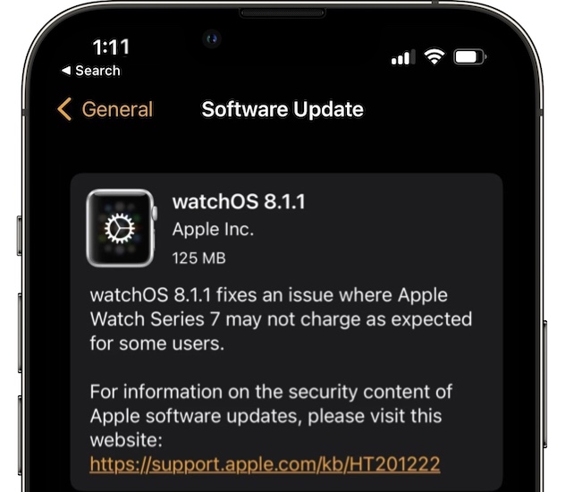 watchOS 8.1.1 update log