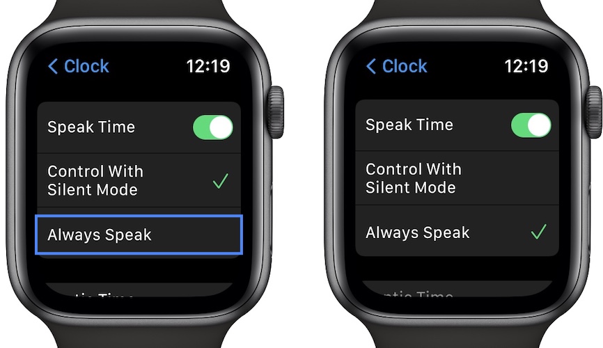 apple watch speak time settings