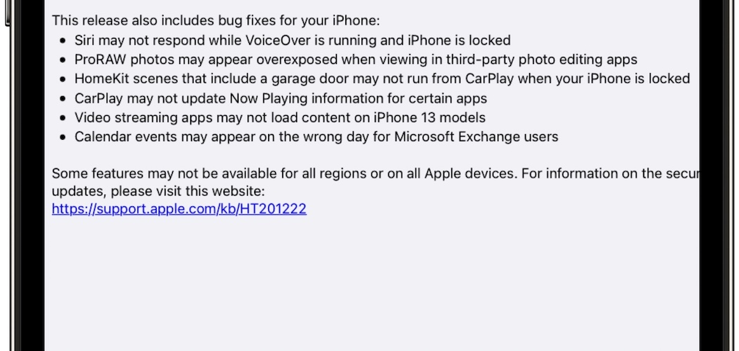 iOS 15.2 bug fixes