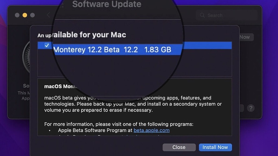 macOS 12.2 beta download