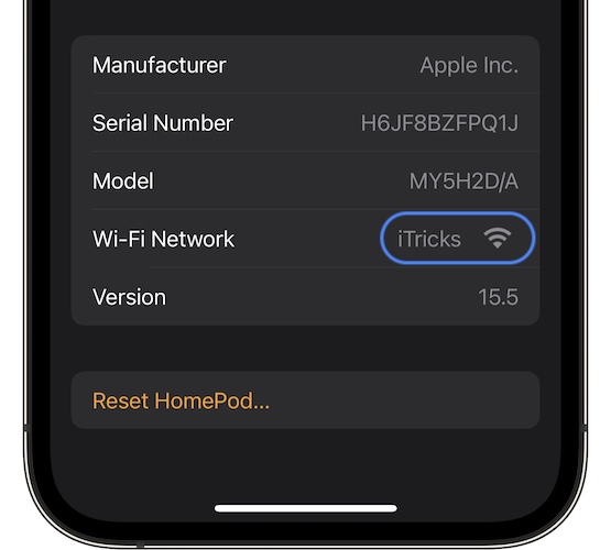 HomePod wifi signal strength in iOS 15.5