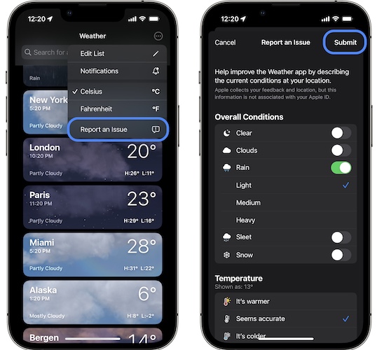 report current weather feature in iOS 15.5