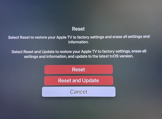hard reset Apple TV
