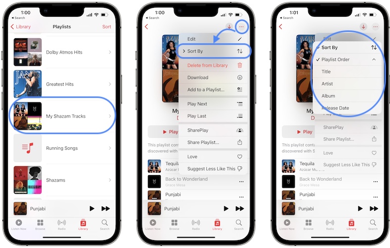 how to sort music playlist on iphone