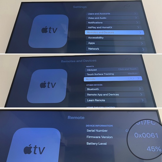 how to check Apple TV Remote firmware version