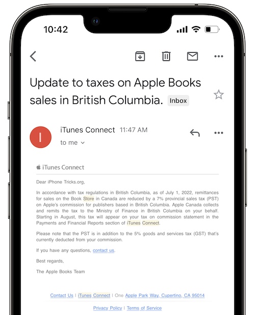 itunes connect update to taxes on Apple Books