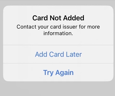 card not added contact card issuer error