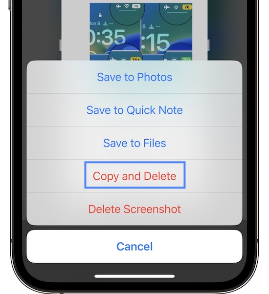copy and delete option for screenshots