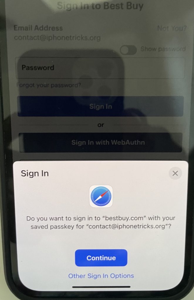 how to sign in with passkey in best buy