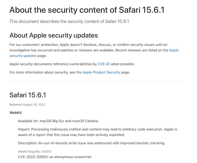 safari 15.6.1 security content