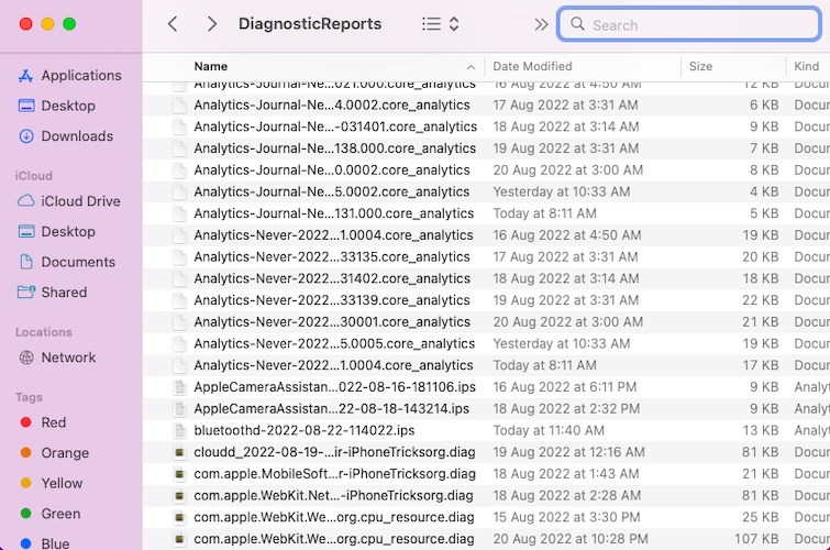 search diagnostics reports in finder