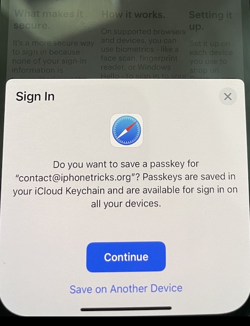 set up passkey on iphone