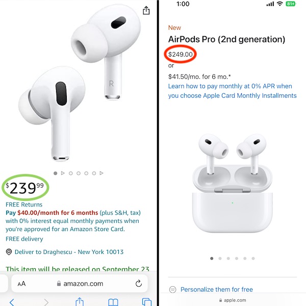 airpods pro 2 amazon vs apple price