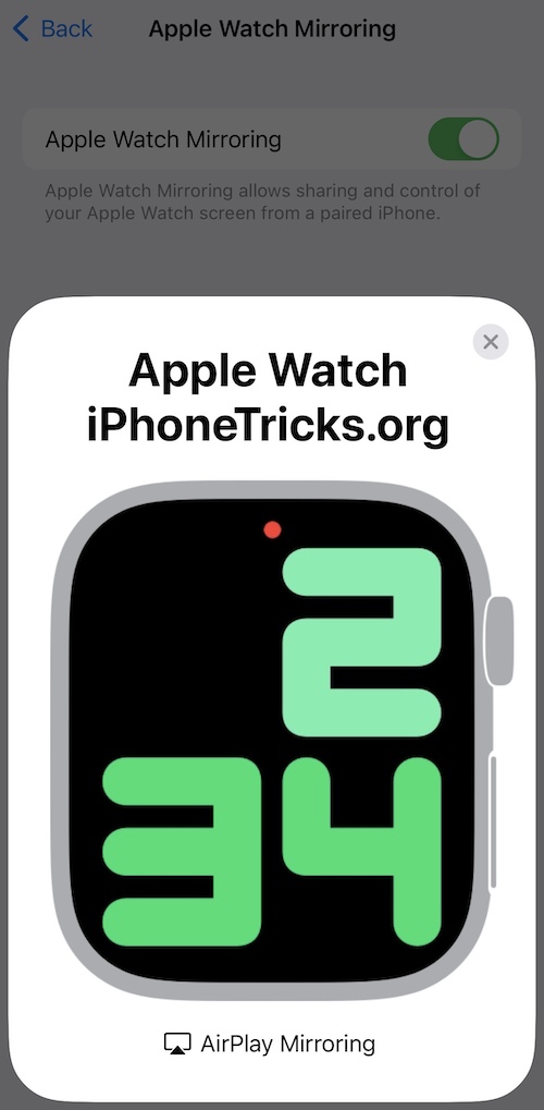 Apple Watch mirroring iOS 16