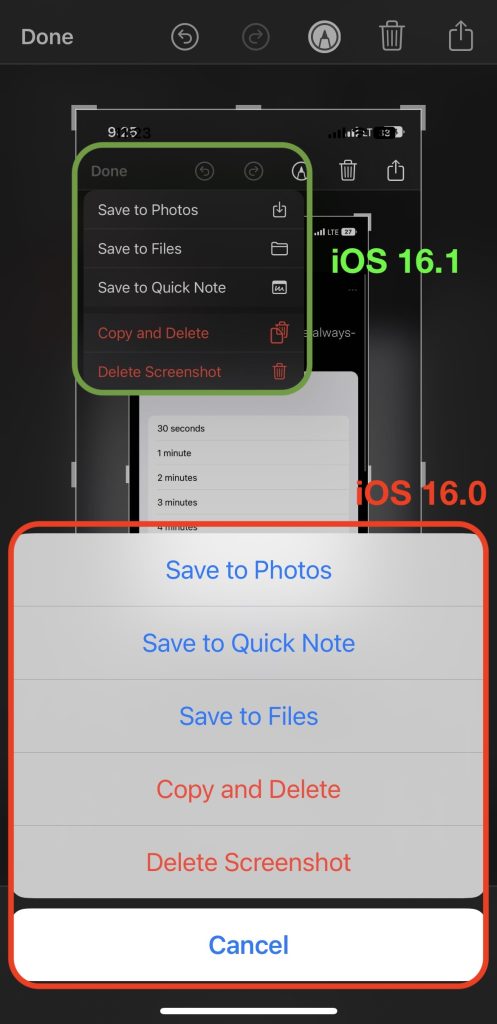 iOS 16.1 new screenshot ui