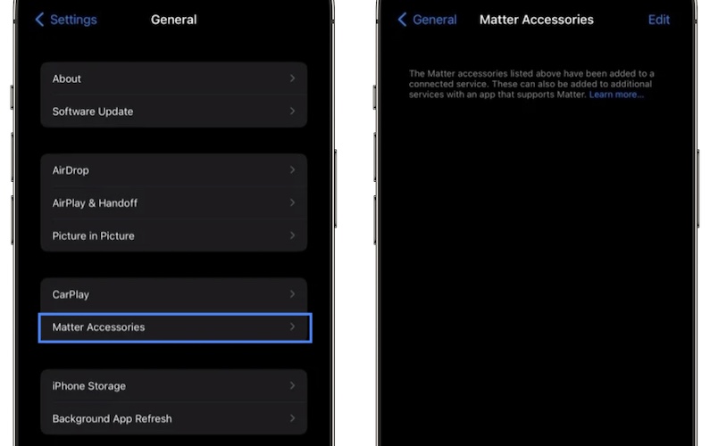 ios 16.1 matter accessories settings