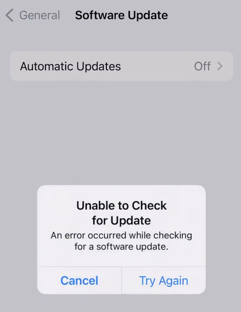 unable to check for update error