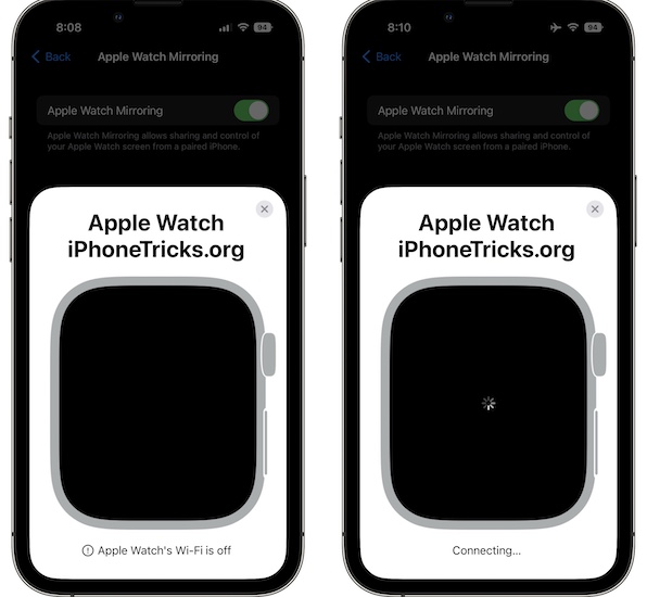 apple watch mirroring connecting