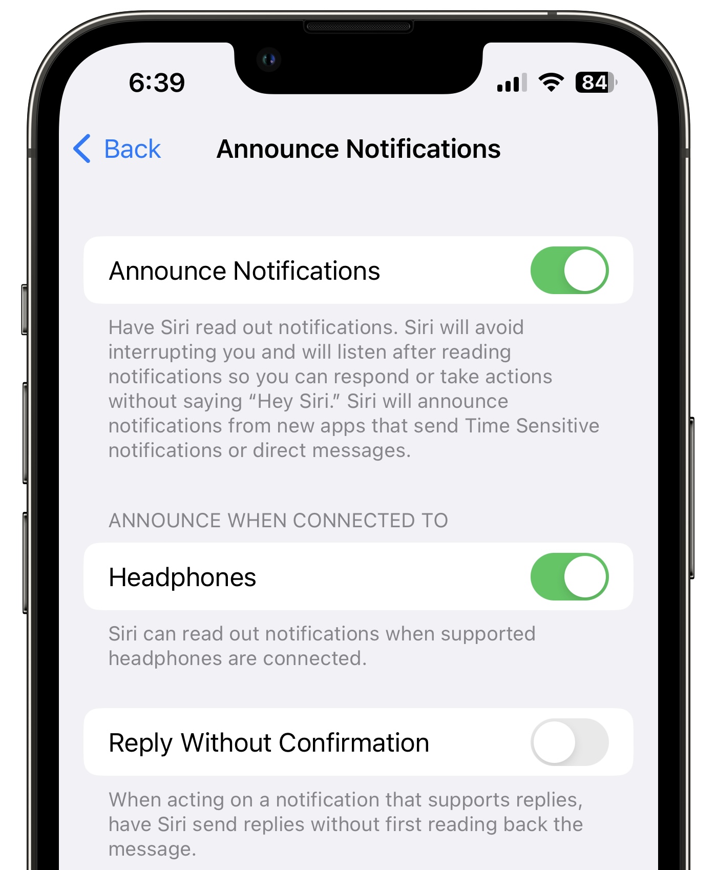 announce notifications ios 16 settings