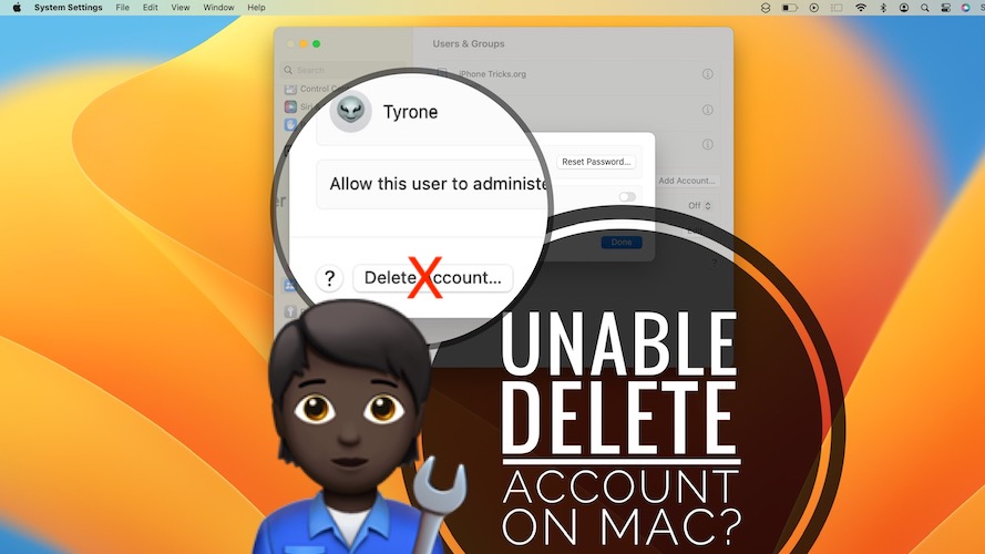 delete mac account not working ventura