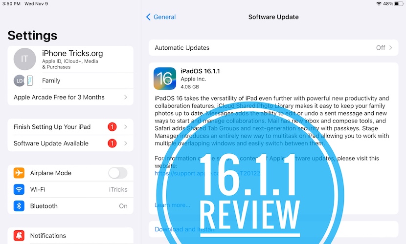 iPadOS 16.1.1 update