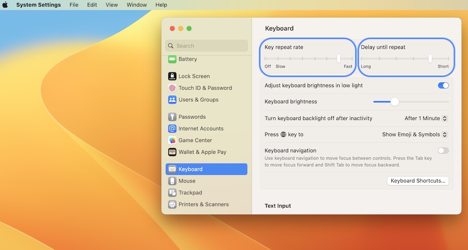 mac key repeat settings