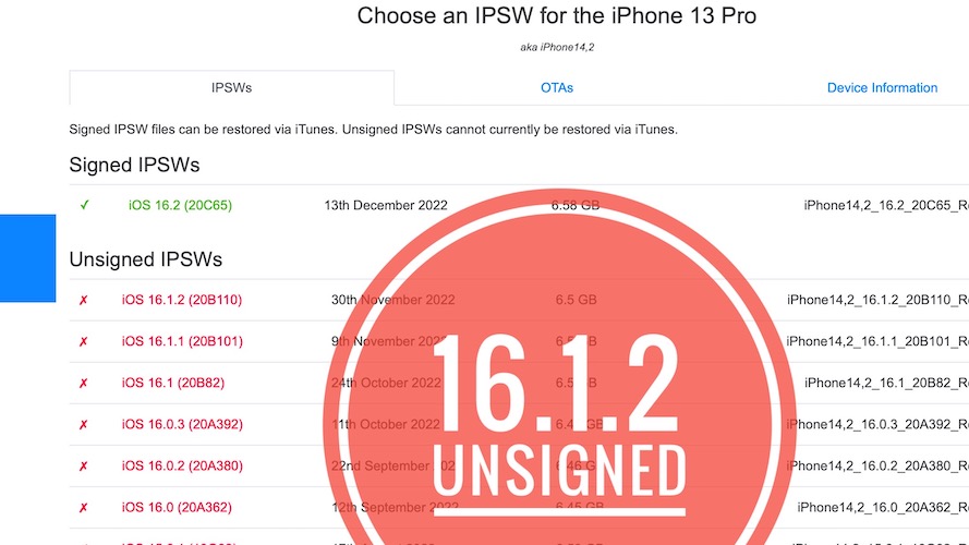 iOS 16.1.2 unsigned