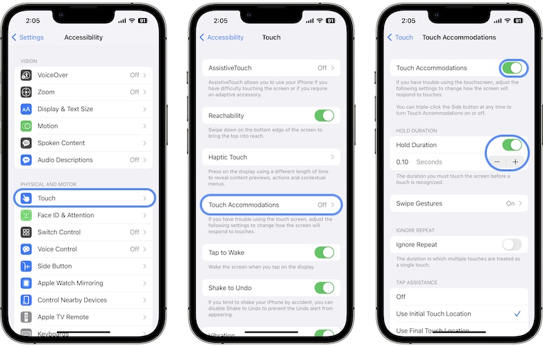 touch accommodations ios 16 settings