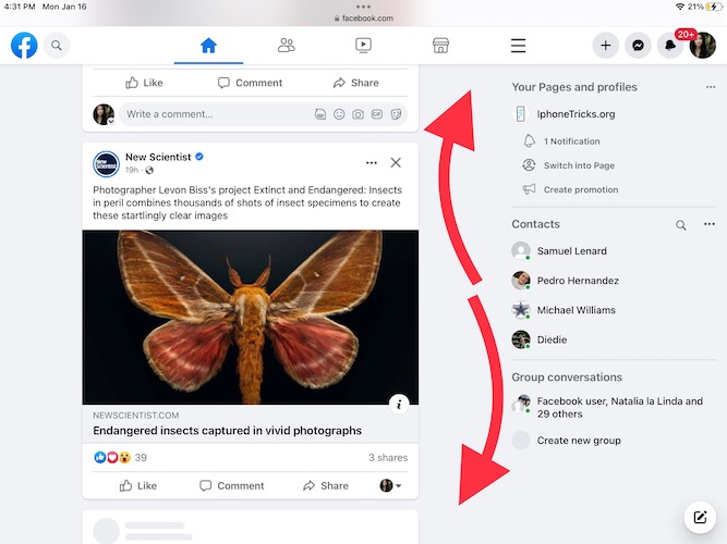 facebook feed jumping around by itself in safari on ipad
